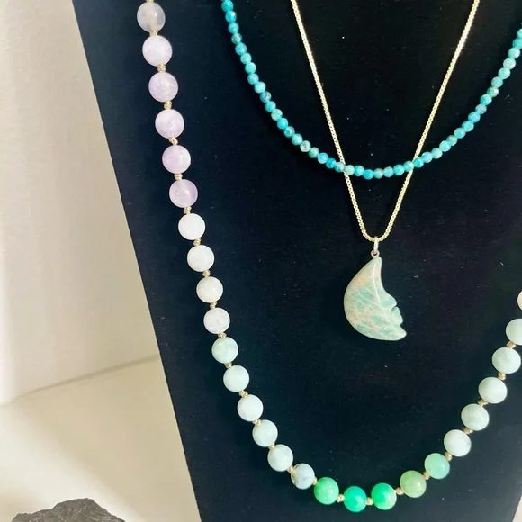 Moon & Stone Crystal Necklace Set - Ombre Spirit Rebel, Apatite, Ammonite